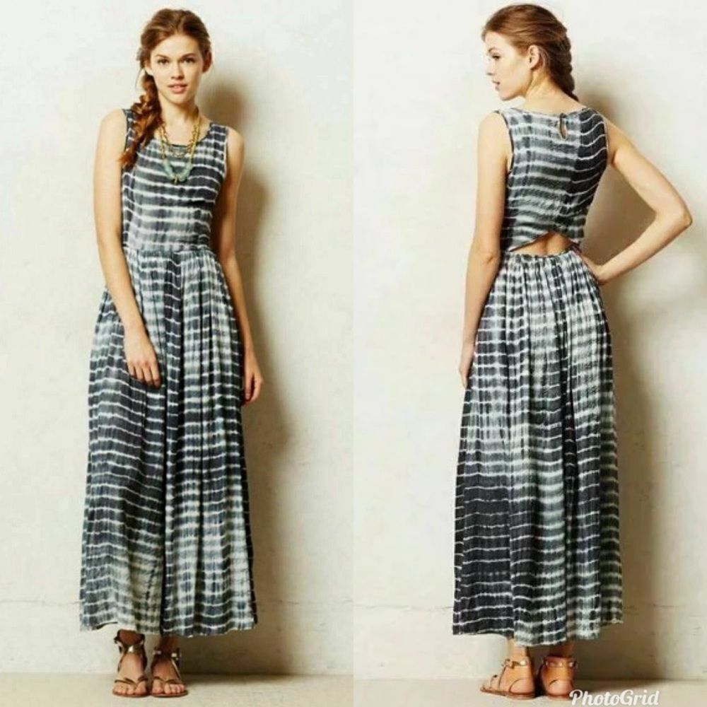 Revolve Anthropologie Neuw Shibori Gray Tie Dye Back Cutout Maxi Dress